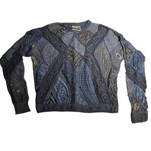 Carlo Alberto Australia Mens Blue 3D Knit Cotton Sweater Vintage Coogi Style L